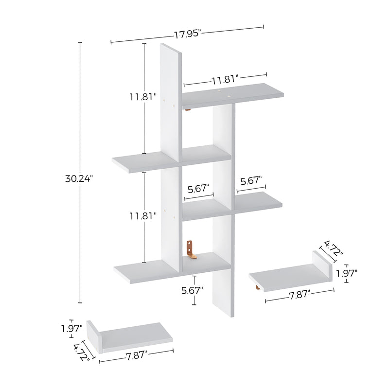 Rolanstar Floating Shelf, Wall Mounted 4 Cube Intersecting Floating Shelf Set of 2