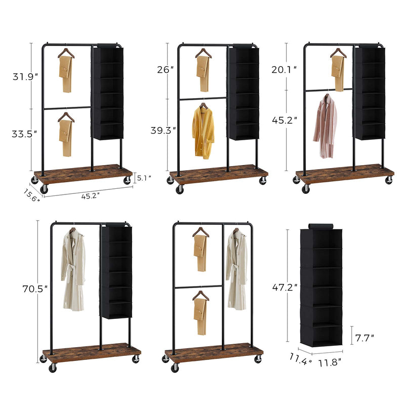 Rolanstar Garment Rack with Hanging Closet Organizer & Height Adjustab