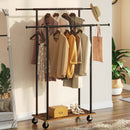 Rolanstar Heavy Duty Extendable Double Rod Clothes Rack with Wooden Shelf