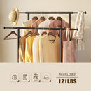 Rolanstar Heavy Duty Extendable Double Rod Clothes Rack with Wooden Shelf