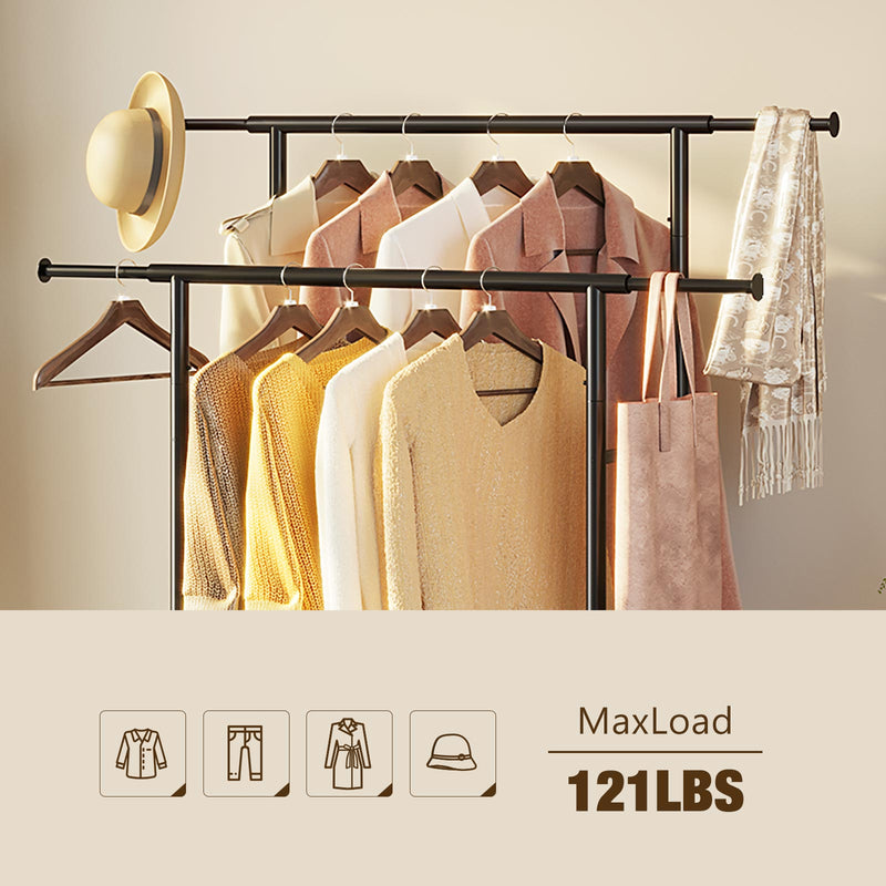 Rolanstar Garment Rack with Hanging Closet Organizer & Height Adjustab