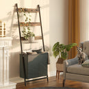 Rolanstar 3-Tier Wall-Leaning Ladder Shelf with Storage Basket & 4 Hanging Hooks