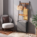 Rolanstar 3-Tier Wall-Leaning Ladder Shelf with Storage Basket & 4 Hanging Hooks
