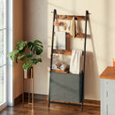 Rolanstar 3-Tier Wall-Leaning Ladder Shelf with Storage Basket & 4 Hanging Hooks
