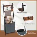 Rolanstar 3-Tier Wall-Leaning Ladder Shelf with Storage Basket & 4 Hanging Hooks