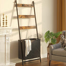 Rolanstar 3-Tier Wall-Leaning Ladder Shelf with Storage Basket & 4 Hanging Hooks