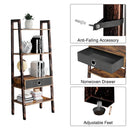Rolanstar Ladder Shelf with Drawer, 4-Tier Metal Frame Rustic Ladder Bookshelf