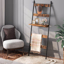 Rolanstar 5-Tier Farmhouse Ladder Shelf with Adjustable Shelf & 4 Hanging Hooks