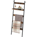Rolanstar 5-Tier Farmhouse Ladder Shelf with Adjustable Shelf & 4 Hanging Hooks