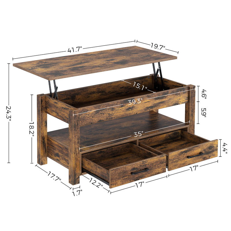 Rolanstar Coffee Table, Lift Top Coffee Table with Drawers and Hidden Compartment