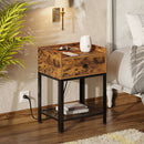 Rolanstar Rustic Nightstand Side Table  with Charging Station and USB Ports