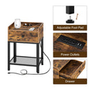 Rolanstar Rustic Nightstand Side Table  with Charging Station and USB Ports
