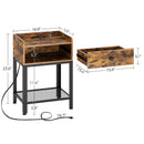 Rolanstar Rustic Nightstand Side Table  with Charging Station and USB Ports