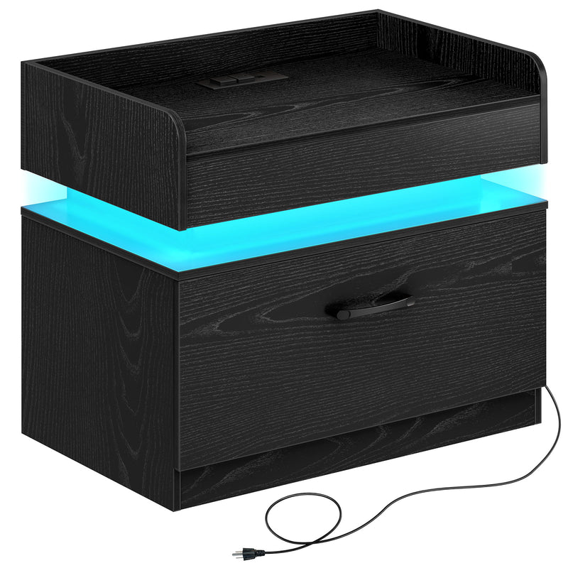 Seventable Nightstand with Charging Station and LED Lights with 1 Drawer