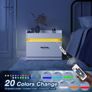 Seventable Nightstand with Charging Station and LED Lights with 1 Drawer