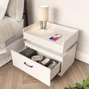 Seventable Nightstand with Charging Station and LED Lights with 1 Drawer