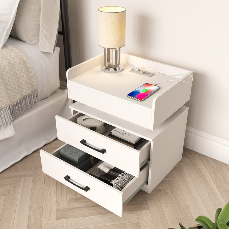 Seventable Nightstand with Charging Station and LED Lights with 2 Drawers