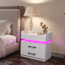 Seventable Nightstand with Charging Station and LED Lights with 2 Drawers