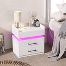 Seventable Nightstand with Charging Station and LED Lights with 2 Drawers