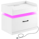 Seventable Nightstand with Charging Station and LED Lights with 1 Drawer