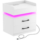 Seventable Nightstand with Charging Station and LED Lights with 2 Drawers