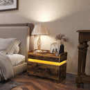 Seventable Nightstand with Charging Station and LED Lights with 1 Drawer