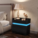 Seventable Nightstand with Charging Station and LED Lights with 2 Drawers