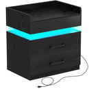 Seventable Nightstand with Charging Station and LED Lights with 2 Drawers