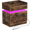 Seventable Nightstand with Charging Station and LED Lights with 2 Drawers