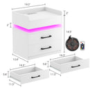 Seventable Nightstand with Charging Station and LED Lights with 2 Drawers