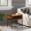 Rolanstar Rustic Side Table with Open Drawer, Metal Frame Nightstand with Storage Shelf