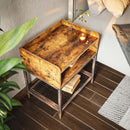 Rolanstar Rustic Side Table with Open Drawer, Metal Frame Nightstand with Storage Shelf