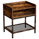 Rolanstar Rustic Side Table with Open Drawer, Metal Frame Nightstand with Storage Shelf