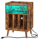 Rolanstar End Table with Charging Station, Record Player Stand with LED Lights Rustic Brown