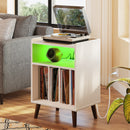 Rolanstar End Table with Charging Station, Record Player Stand with LED Lights Rustic Brown