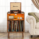 Rolanstar End Table with Charging Station, Record Player Stand with LED Lights Rustic Brown