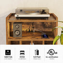 Rolanstar End Table with Charging Station, Record Player Stand with LED Lights Rustic Brown