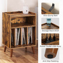 Rolanstar End Table with Charging Station, Record Player Stand with LED Lights Rustic Brown