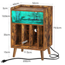 Rolanstar End Table with Charging Station, Record Player Stand with LED Lights Rustic Brown