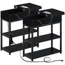 Rolanstar Flip Top Side Table with Power Outlet, 2-Tier Organizer Shelves