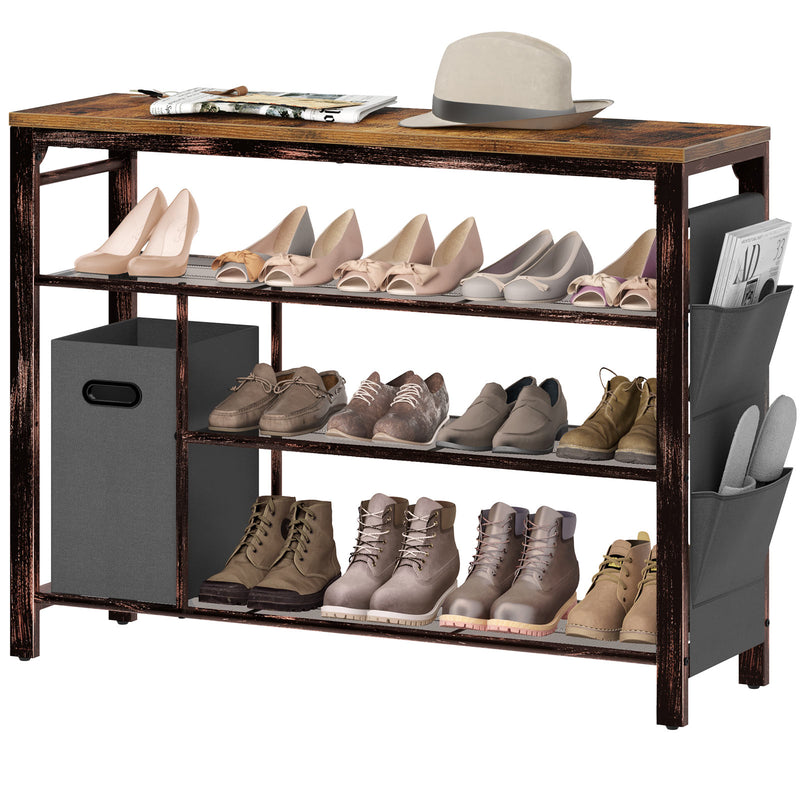 Rolanstar 4-Tier Shoe Rack with Non-woven Storage Bin and Side Bag