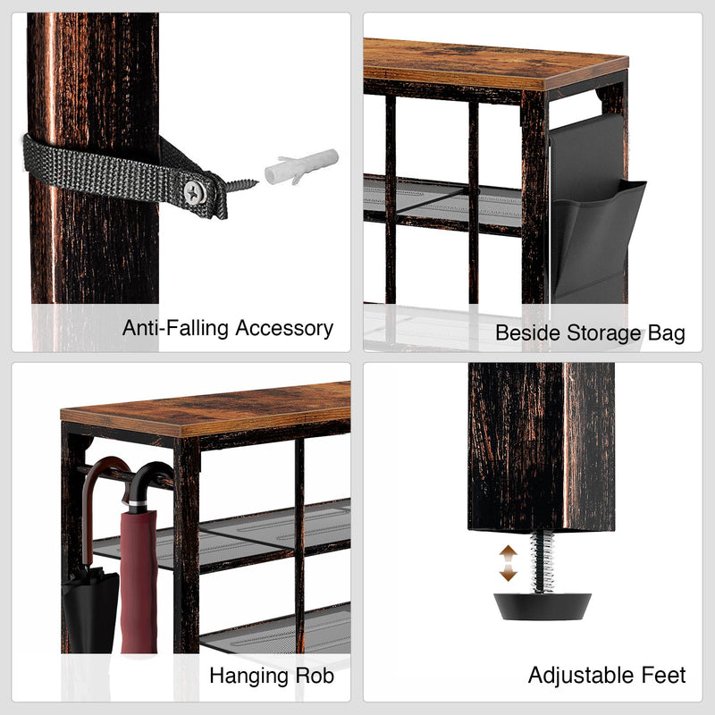 Rolanstar 4-Tier Shoe Rack with Non-woven Storage Bin and Side Bag