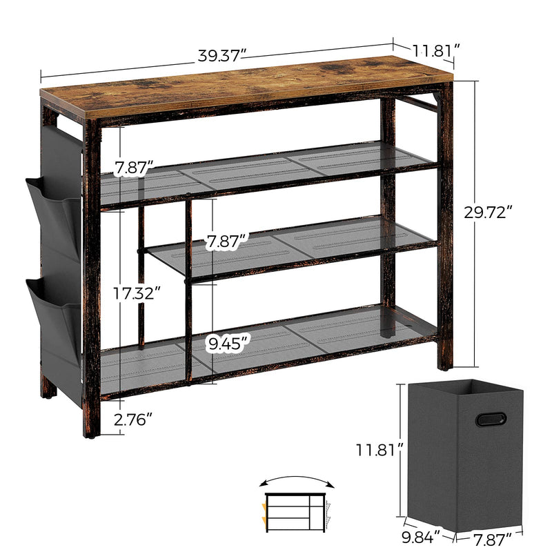 Rolanstar 4-Tier Shoe Rack with Non-woven Storage Bin and Side Bag