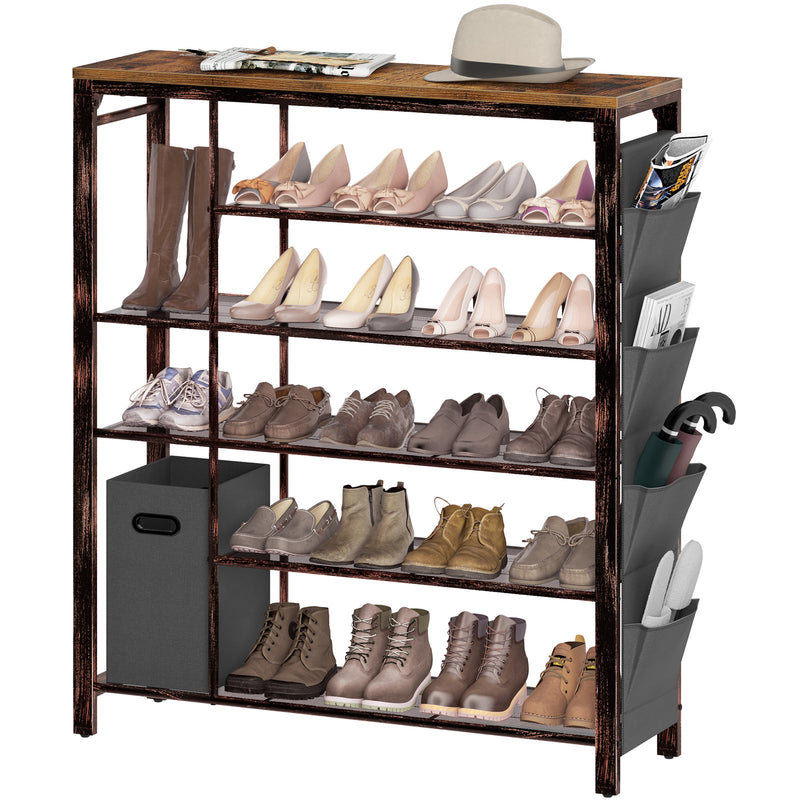 Rolanstar 6-Tier Shoe Rack with Non-woven Storage Bin and Side Bag