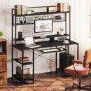 Rolanstar Computer Desk with Hutch and Keyboard Tray, 55" Office Desk with Storage Shelves, Studying Writing Desk Workstation for Home Office, Black