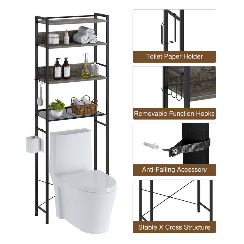 Rolanstar Over The Toilet Storage, 4-Tier Wooden Bathroom Space Saver with  Hooks, Freestanding Bathroom Organizer, Multifunctional Over The Toilet  Storage Rack,…