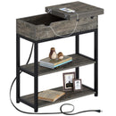 Rolanstar Flip Top Side Table with Power Outlet, 2-Tier Organizer Shelves