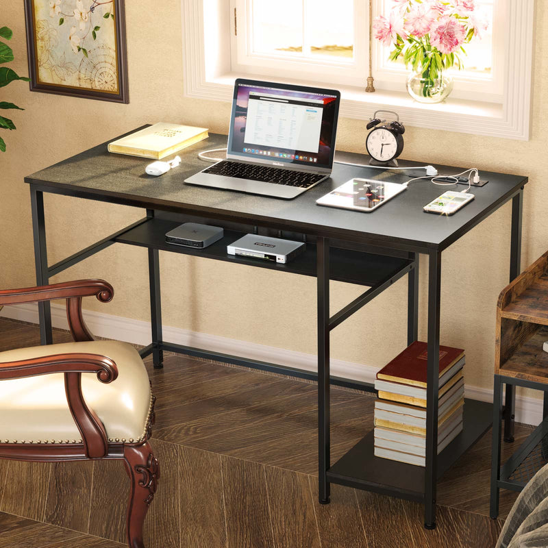 Rolanstar Metal Frame Computer Desk with Power Outlets and Storage Shelf 47 Inch