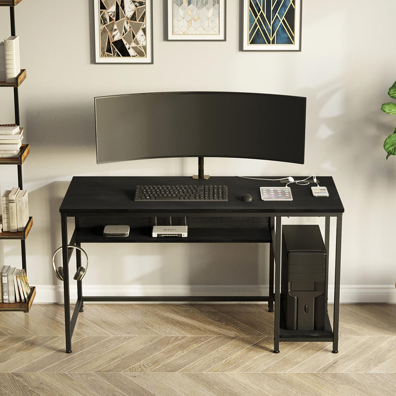 Rolanstar Metal Frame Computer Desk with Power Outlets and Storage Shelf 47 Inch