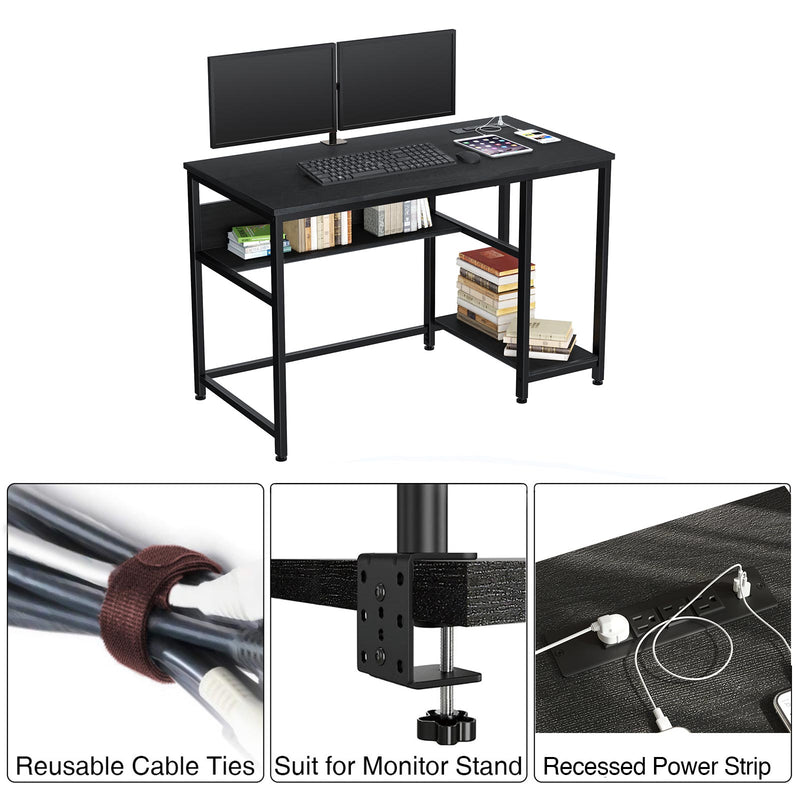 Rolanstar Metal Frame Computer Desk with Power Outlets and Storage Shelf 47 Inch